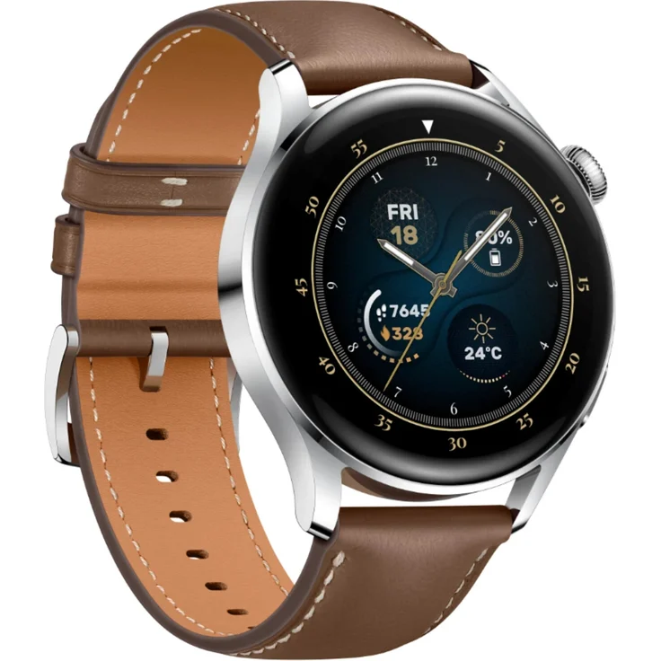 Huawei Watch 3 Classic Edition Smartwatch GPS, Unisex, 46mm, Lederarmband, Braun – Bild 1