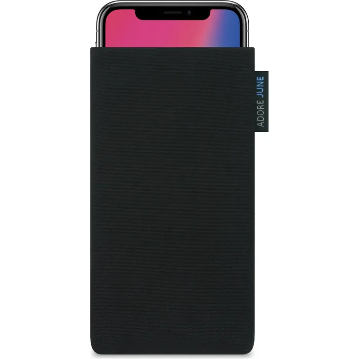 Adore June Classic Schwarz Tasche für Apple iPhone XS und iPhone X Handytasche aus widerstandsfähigem Cordura Stoff | Robustes Zubehör mit Display Reinigungs-Effekt | Made in Europe