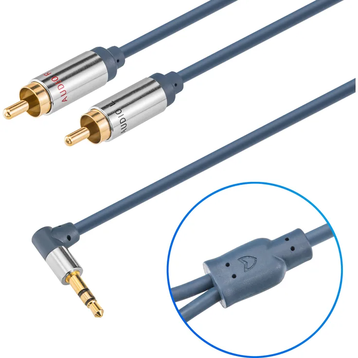 Home-Cinema 3,5mm Klinkenstecker AudioKabel Winkelst. auf 2x RCA St. 5m