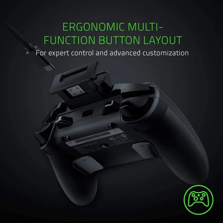 Razer Raiju - Mobile Mobiler Gaming-Controller für Android, ergonomisches Layout mit Multifunktionstasten, Hair-Trigger-Modus, verstellbare Smartphone-Halterung, Konfiguration über mobile App, schwarz (RZ06-02800100-R3M1) – Bild 6