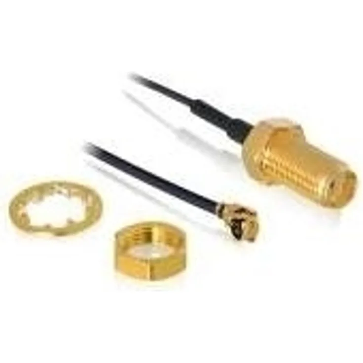 DeLock 88824 - Koaxialkabel (0,35 m, MHF (I-PEX), RF SMA, Male Connector-Female Connector, Schwarz, 50 Ohm)
