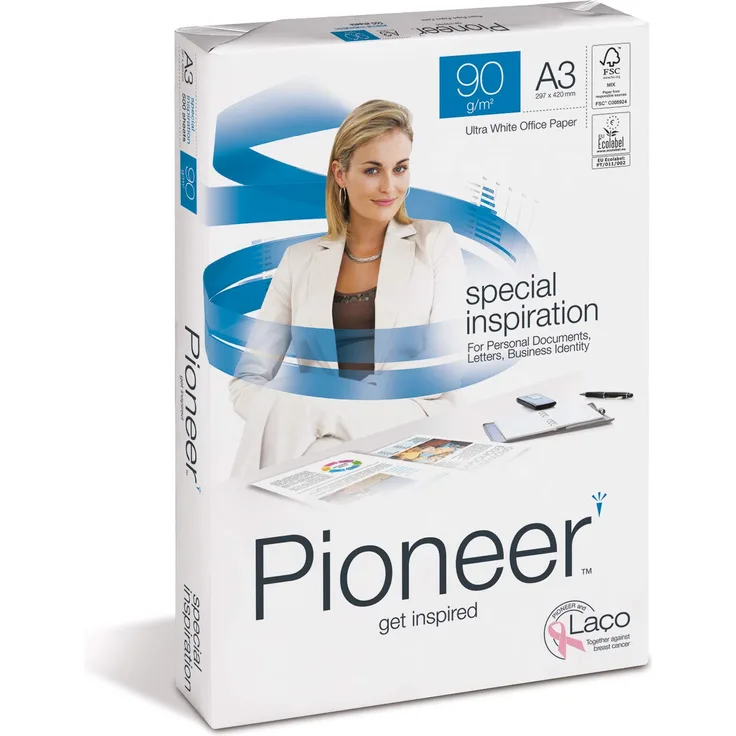 Pioneer office paper - Kopierpapier weiss, 90g/m², A3, FSC mix 70% - Karton á 5 Pakete zu 500 Blatt