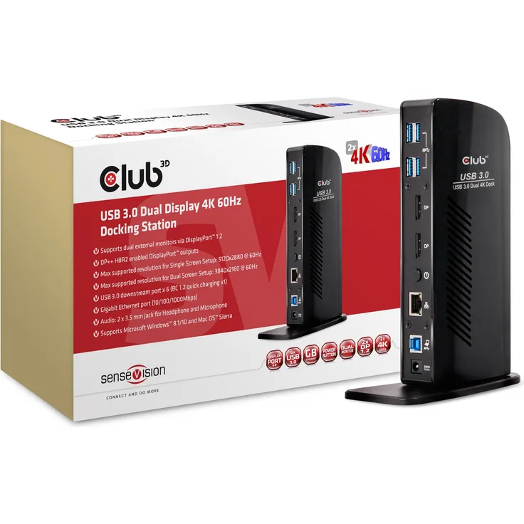 Club 3D CSV-1460 USB 3.0 Dual Display 4K 60Hz Docking Station Schwarz