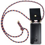 cadorabo Handykette für Motorola MOTO G7 POWER in ORANGE BLAU WEISS, Silikon Necklace Umhänge Hülle mit Gold Ringen, Kordel Band Schnur und abnehmbarem Etui Schutzhülle