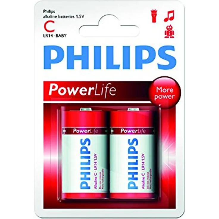 Philips Power Alkaline Batterie LR14P2B-10 - Batterien (Alkali, 1,5 V, 2 Stück(e), 26 mm, 26 mm, 50 mm)