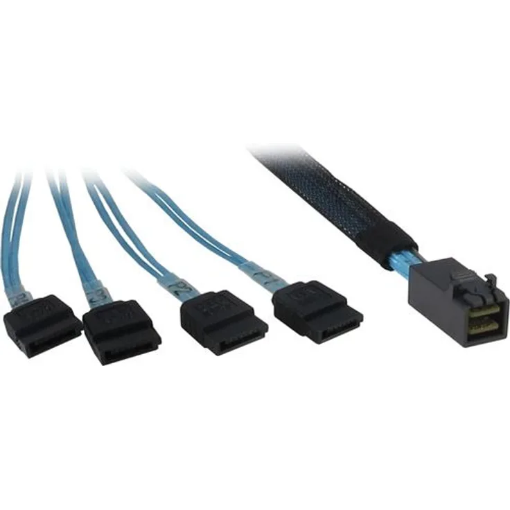Inter-Tech - SATA- / SAS-Kabel - SAS 12Gbit/s - 36-polig 4x Mini SAS HD (SFF-8643) bis 7-poliges SATA - 50 cm - Schwarz, Blau
