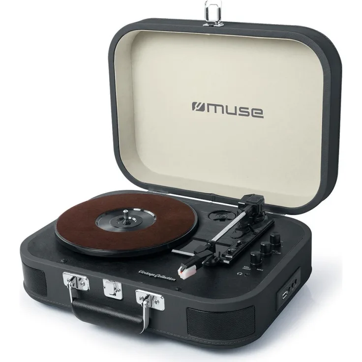 Muse MT-201 Retro Plattenspieler mit Bluetooth, eingebaute Stereo Lautsprecher und USB (RCA-Ausgang, AUX-Eingang, Kopfhöreranschluss), grau