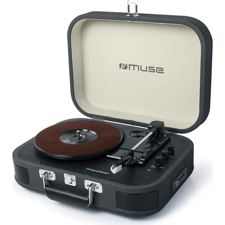 Muse MT-201 Retro Plattenspieler mit Bluetooth, eingebaute Stereo Lautsprecher und USB (RCA-Ausgang, AUX-Eingang, Kopfhöreranschluss), grau