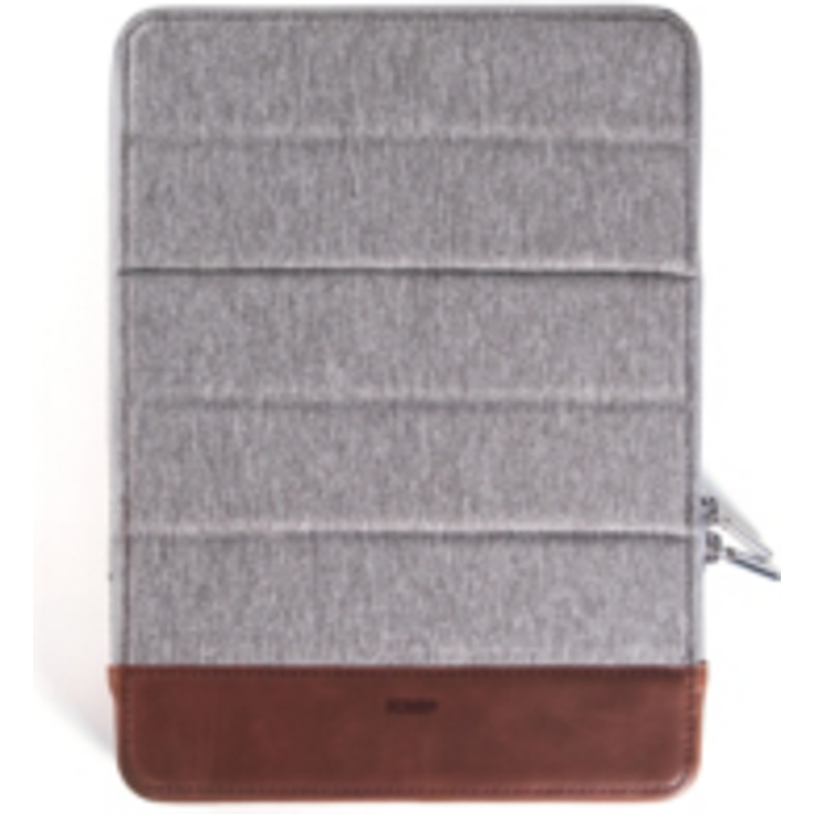 KMP Sleeve - Echtleder - Tasche für Tablet-iPad (max 11 Zoll) - grau braun - aus Textil & Echtleder - innenliegende Reißverschluss - Schutzlippe mit Zwei-Wege-Reißverschluss