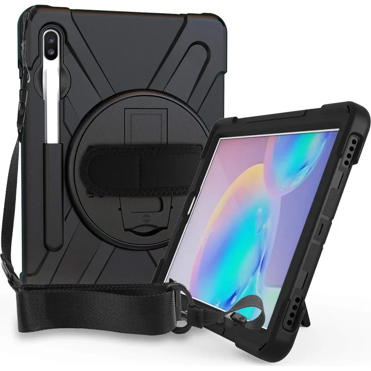 ProCase Galaxy Tab S6 10.5 Zoll 2019 (T860 T865) Hülle mit Schultergurt Handschlaufe [360° Drehbar Kickstand],Stoßfest Tablet Schutzhülle Hybrid Case Cover Verstellbar Riemen Strap Ständer -Schwarz