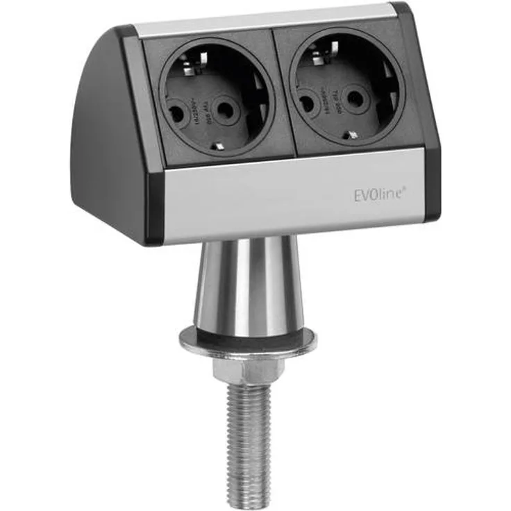 EVOline 93022055 Steckdosenleiste ohne Schalter 2fach Schwarz/Silber ohne Stecker