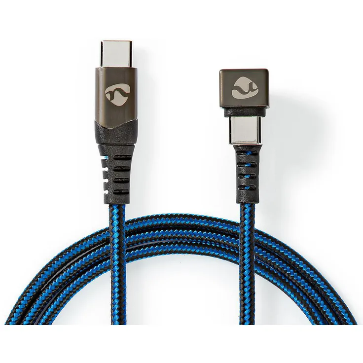 Nedis USB-Kabel, USB, USB-Typ-C Stecker, USB-Typ-C Stecker, Vergoldet, 1.00 m, rund, Geflochten - Nylon, Schwarz-Blau, Verpackung mit Sichtfenster