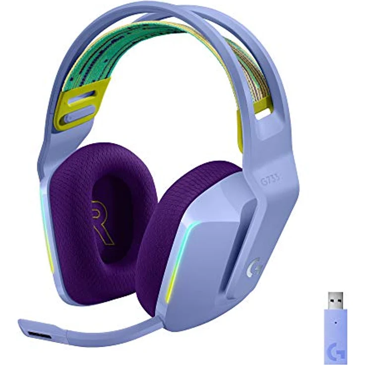 Logitech G733 LIGHTSPEED kabelloses Gaming-Headset mit Kopfbügel, LIGHTSYNC RGB, Blue VO! Mikrofontechnologie, PRO G Lautsprechern, Ultraleicht, 15-Stunden Akkulaufzeit, 20m Reichweite, Lila – Bild 1