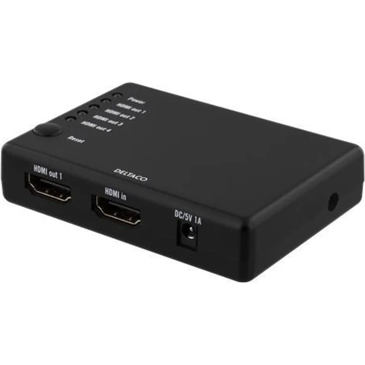DELTACO HDMI-7051 HDMI Splitter, 1x Eingang, 4X Ausgang, 6.75 Gbit-s schwarz