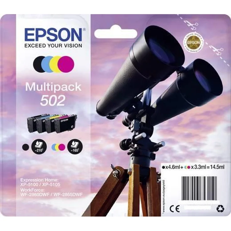 Epson Multipack Druckertinte in 4 Farben 502 - Tintenpatronen (Original, Pigmenttinte, Schwarz, Cyan, Magenta, Gelb, Epson, 4 Stück, Tintenstrahldrucker) – Bild 1