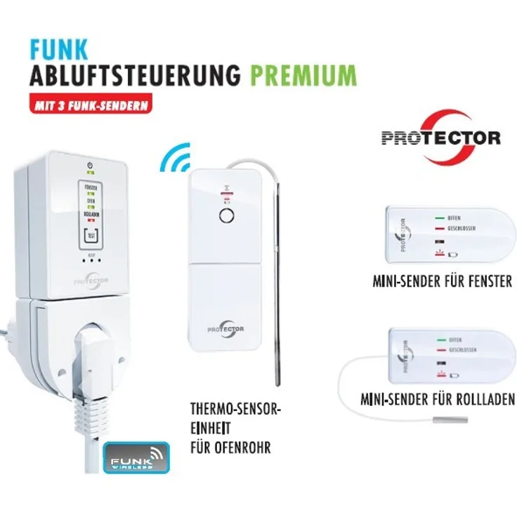 PROTECTOR AS 7040 Funk Abluftsteuerung PREMIUM mit 3 Funk-Sendern und mit DIB...