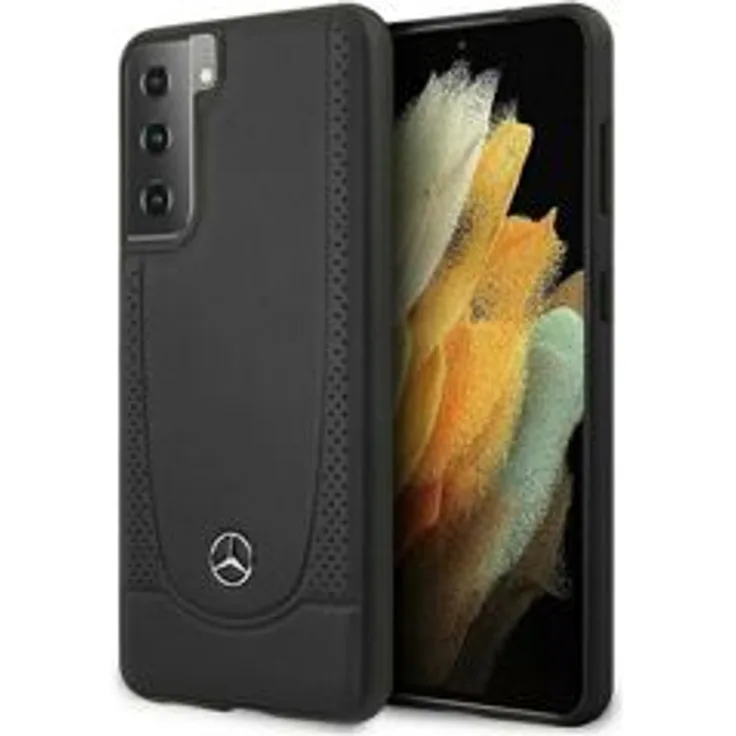 Mercedes-Benz Perforated Hülle mit Metal Logo für Samsung Samsung G991F Galaxy S21 - Schwarz