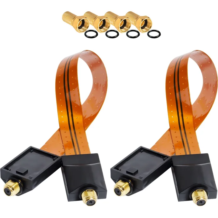 HB Digital 2x SAT Fensterdurchführung High-Quality GOLD + 4 x F-Stecker vergoldet für Fenster und Türen Ultra Flach