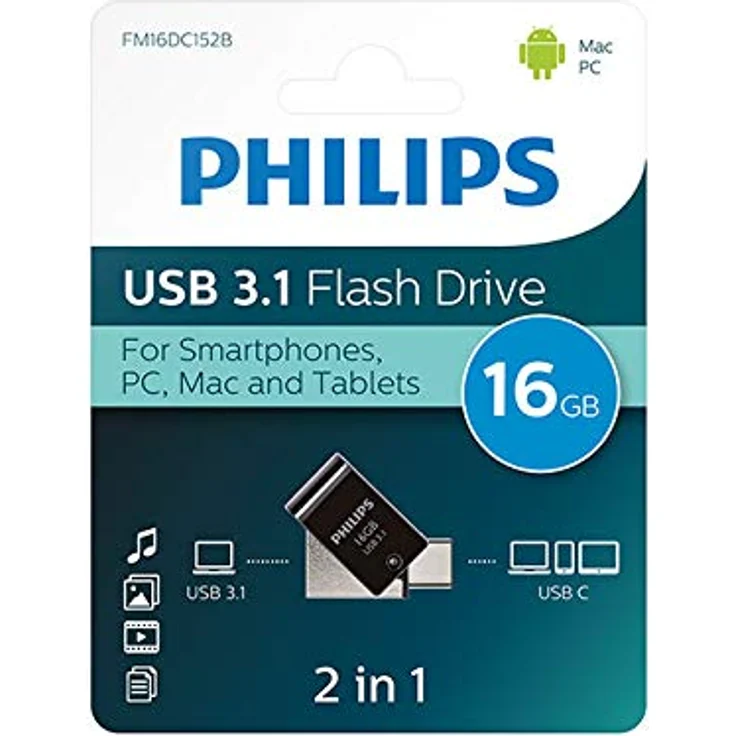 Philips 2 in 1 Black 16 GB OTG USB C + USB 3.1 – Bild 1