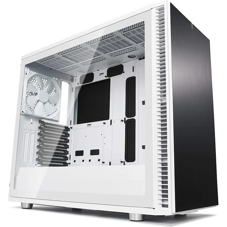 Fractal Design DefineS2 White, Tempered Glass, PC Gehäuse (Midi Tower mit Seitenteil aus gehärtetem Glas) Case Modding für (High End) Gaming PC, schwarz