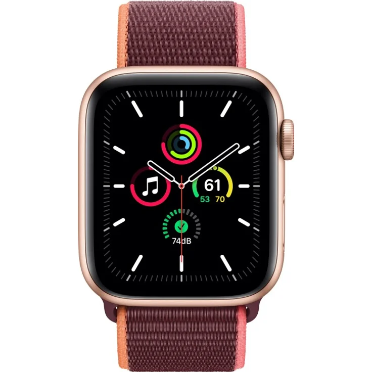 Apple Watch SE 2020 (1. Generation) Smartwatch GPS + Cellular, 44mm, Aluminiumgehäuse Gold, Sport Loop Pflaume – Bild 2