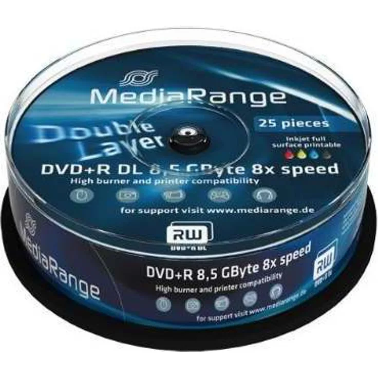 MediaRange MR474 DVD+R Double Layer 8,5GB (8 x Speed, bedruckbar, 25 Stück)