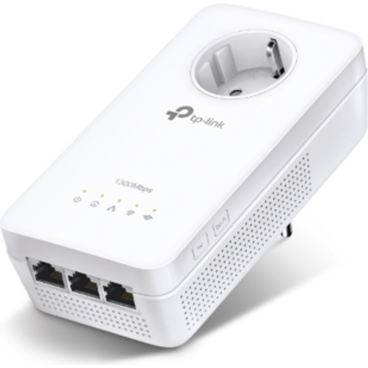 TP-Link TL-WPA8630P AV1300 Wifi AC1350 Gigabit Powerline Adapter (1350 Mbit-s Wifi und 1300 Mbit-s Steckdose Powerline, Wifi Clone, MU-MIMO, App Steuerung, 3 Gigabit Ports, Plug und Play) weiß