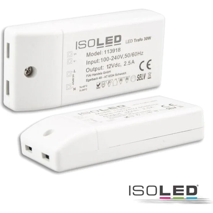 ISOLED LED Trafo 12V-DC, 0-30W, kompakt, SELV
