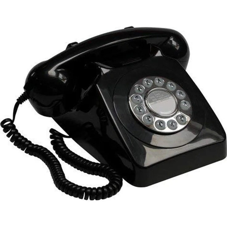 GPO 746 Retro Festnetztelefon im Stil der 70er Jahre mit Druckknopf-authentischer Klingelton- Schwarz