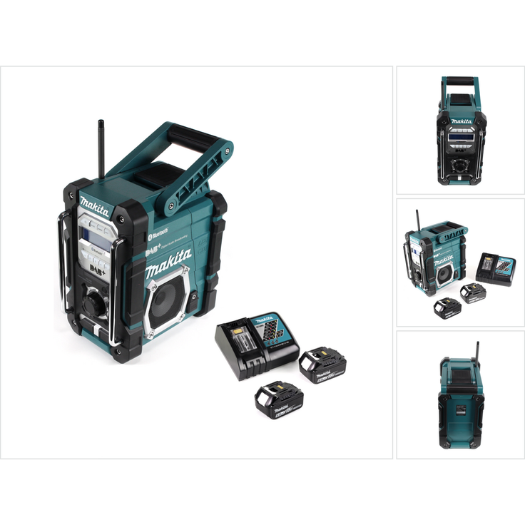 Makita DMR 112 RG Akku Baustellen Radio 7,2 - 18V Bluetooth DAB+ + 2x 6,0Ah Akku + Ladegerät schwarz, blau, silber
