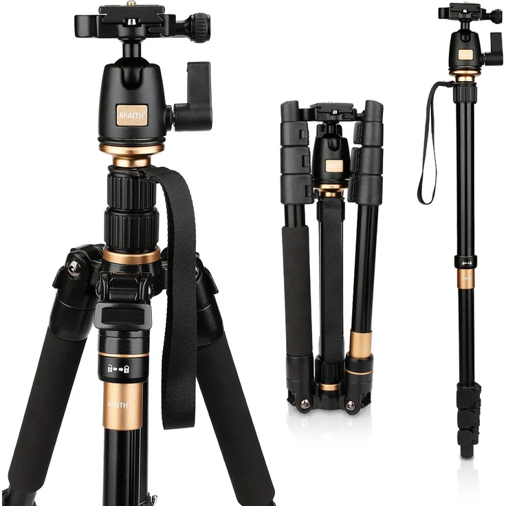 AFAITH Professional Stativ Tragbare Magnesium-Aluminiumlegierung Stativ Monopod & Kugelkopf SLR-Kamera SLR Kamera Canon Nikon Pentax Sony Tripod Q-555 AF001 – Bild 1
