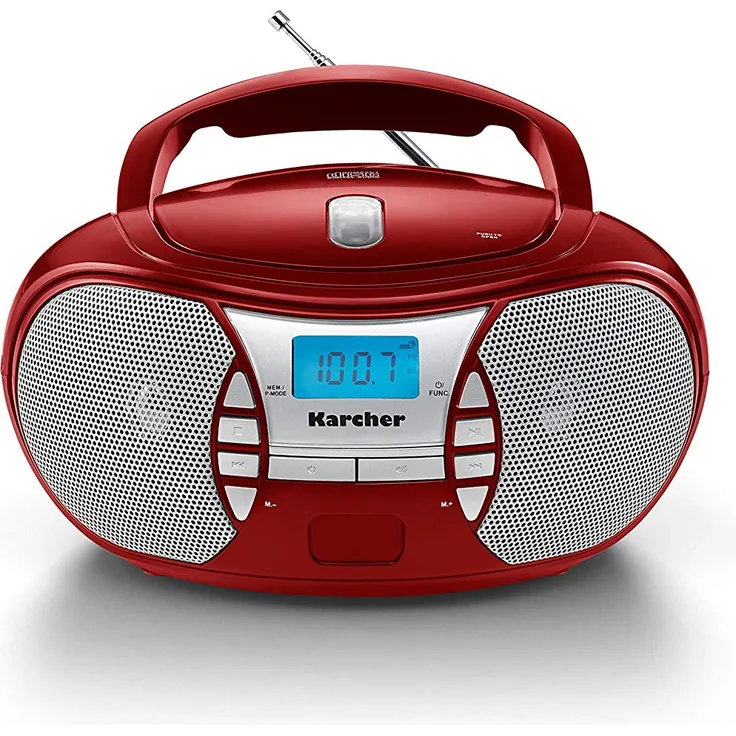 Karcher RR 5025-R tragbares CD Radio (CD-Player, UKW Radio, Batterie-Netzbetrieb, AUX-In) rot
