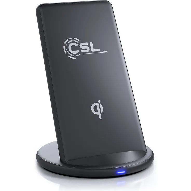 CSL Qi Stand - Wireless Charge Stand, 10W Schnellladefunktion, vertikales und horizontales Laden, 5mm Ladedistanz, Überladungs- und Überspannungsschutz, kompatibel mit Apple, Samsung, LG, Huawei