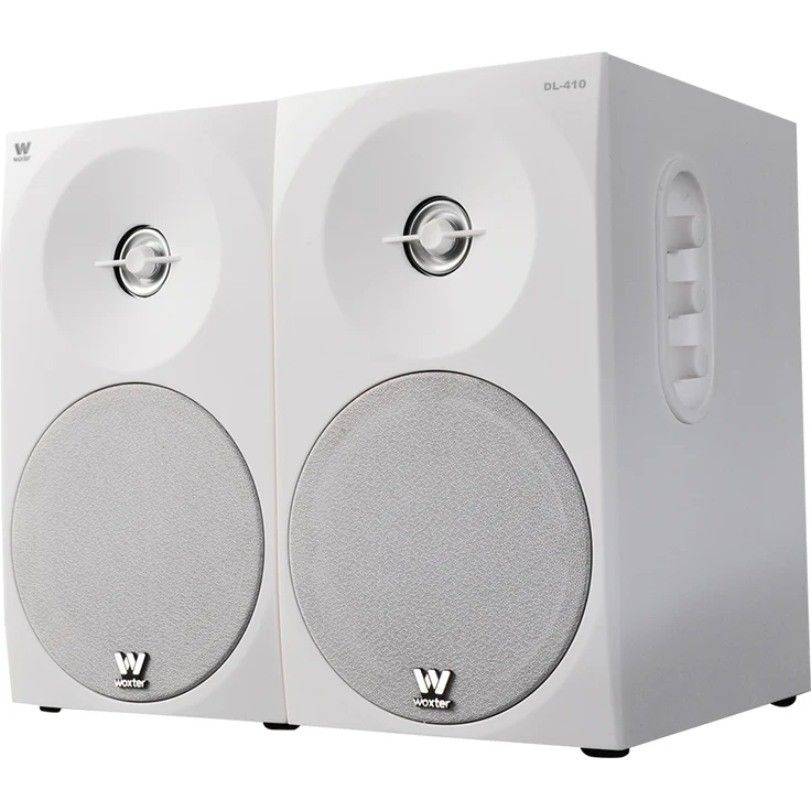 Woxter Dynamic Line 410 White - 2.0 Stereo-Lautsprecher (angetrieben mit 150W Leistung, Holz, 4, Woofer, 2 Hochtöner, 3,5 mm, RCA, Bassreflex-Control (Lautstärke, Höhen, Bass), weiß – Bild 1