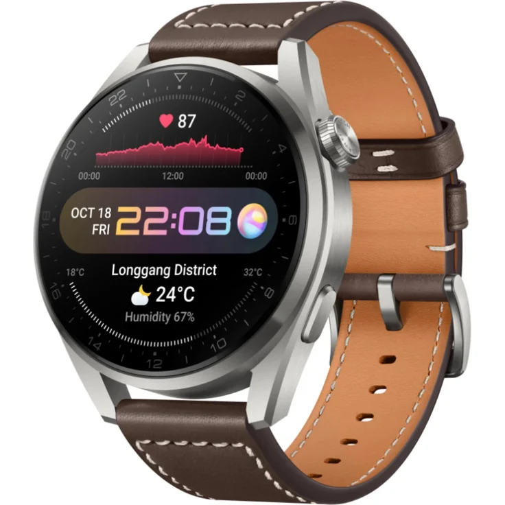 Huawei Watch 3 Pro Classic Edition Smartwatch GPS, Unisex, 48mm, Lederarmband, Titanium/Braun – Bild 2