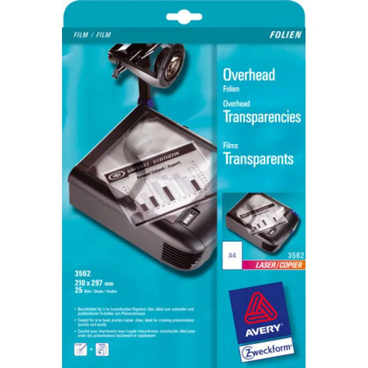 Avery Transparant A4 25 Sheets 25Blätter Transparentfolie (3562)