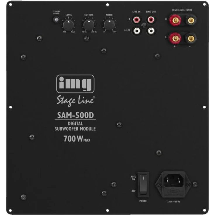 MONACOR SAM-500D Subwoofer Aktiv-Modul mit 500 W und variablem Tiefpass, Tieftöner mit High-Level Eingängen, integrierter Bassanhebung und sehr hohen Leistungsreserven, in Schwarz 32.0800 Subwoofer - 500 Watt - schwarz – Bild 1