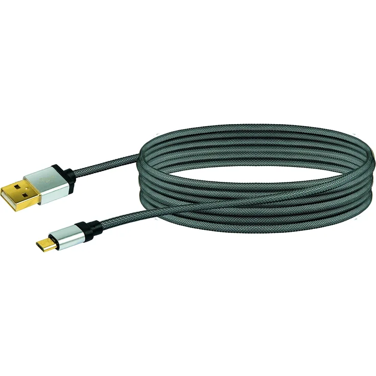 Schwaiger LKHQ300M 533 Micro-USB Sync-Ladekabel (3 m) mit Gewebemantel, vergoldeten Stecker schwarz