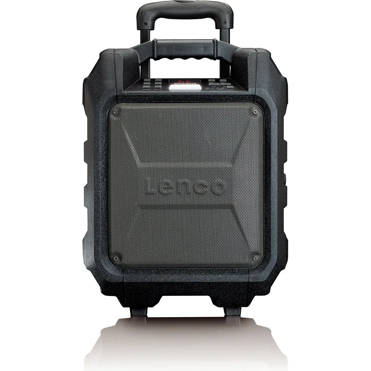 Lenco PA-60 PA-Anlage, mobil mit Akku und Bluetooth (USB, AUX, Mikrofon-Anschluss, UKW-Radio, 35 Watt RMS), schwarz