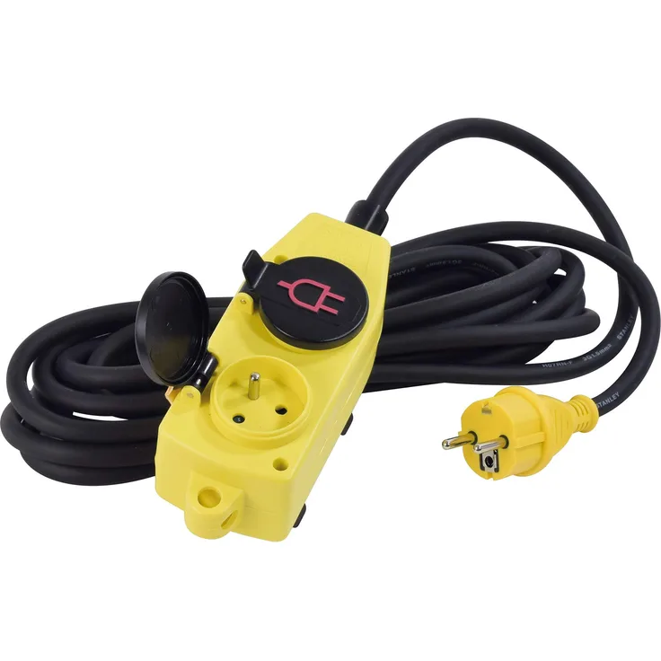 Steckdosenleiste, 4-Fach, 16A+T, mit Klappdeckel, IP44 Kabel HO7RN-F 3G1,5 mm2, Länge 5 m