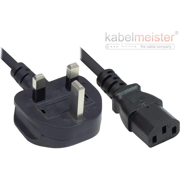 Kabelmeister Netzkabel - 5 m - England-UK Netz-Stecker Typ G (BS 1363) an C13 (gerade) - 10A Sicherung - ASTA zertifitiert - 0,75 mm² - SCHWARZ