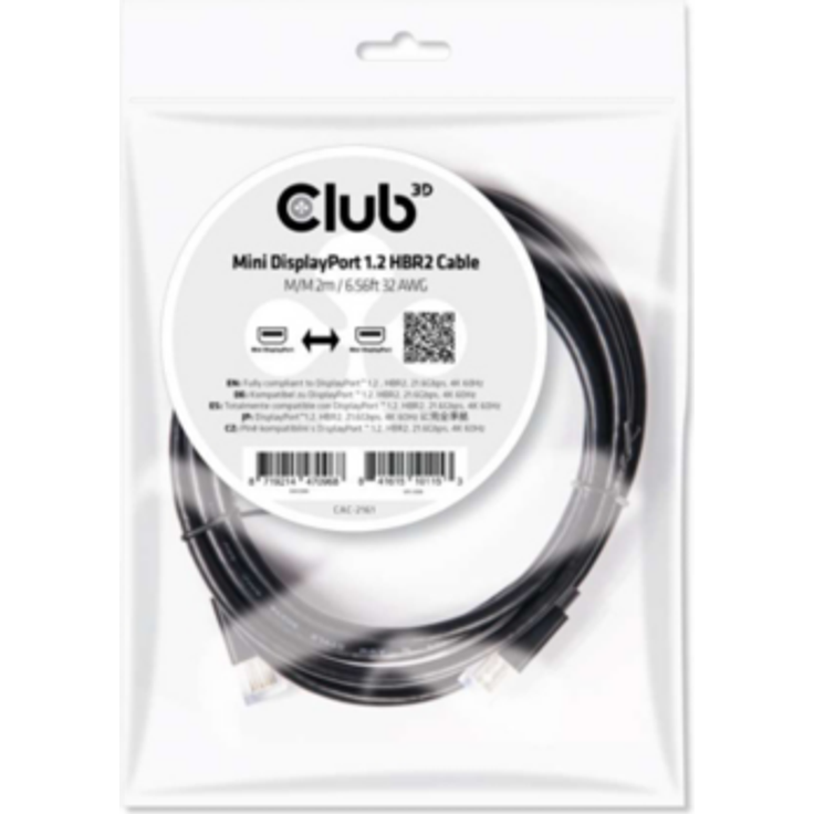 Club 3D Mini-DP-Kabel 1.2 HBR2 21.6Gb-s 2m 4K60Hz St-St Bulk - Kabel - 2 m, CAC-2161