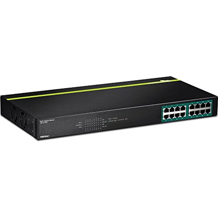 TRENDnet 16-Port-Gigabit-PoE + -Switch, 16 x Gigabit-PoE + -Ports, TPE-TG160g, 246 W PoE-Leistungsbudget, 32-Gbit - s-Switching-Kapazität, Desktop-Switch, Ethernet-Netzwerk-Switch, Metall – Bild 1