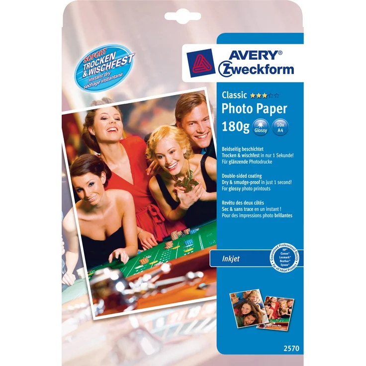 AVERY Zweckform 2570 Classic Inkjet Fotopapier (A4, beidseitig beschichtet, glänzend, 180 g-m², 10 Blatt) – Bild 1