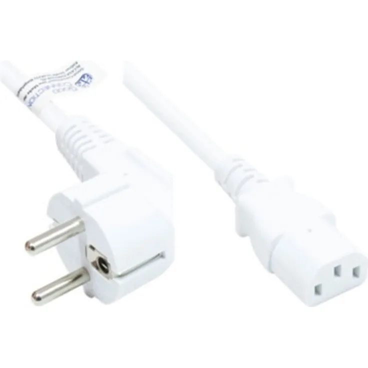 Good Connections Netzkabel - 0,75 m - 75 cm- Schutzkontakt-Stecker Typ E+F (E 7-7, gewinkelt) an C13 Kaltgerätebuchse (gerade) - KUPFERLEITER CU - 0,75 mm² - KALTGERÄTE-Kabel - WEISS