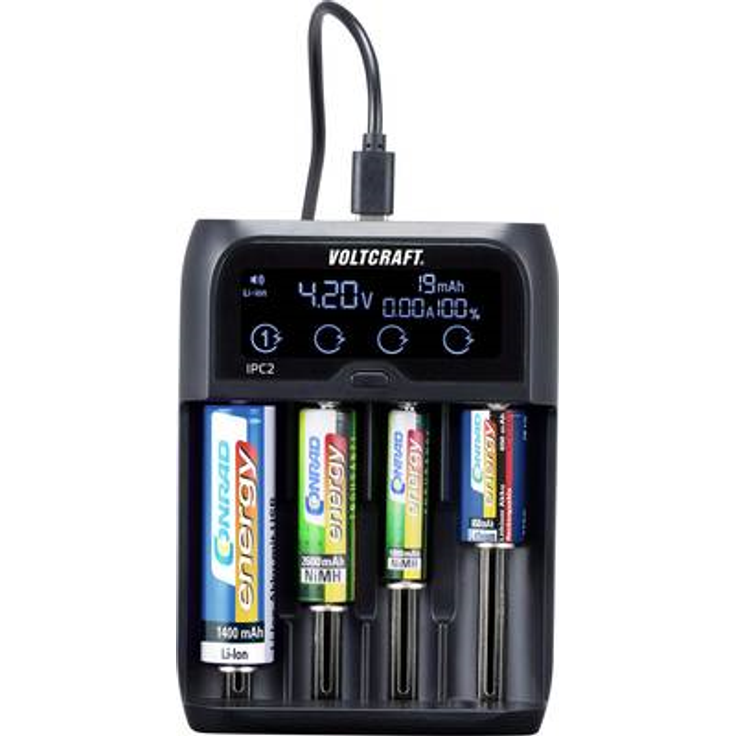 VOLTCRAFT IPC-2 NiMH, NiCd, LiIon, LiFePO Mini (AAAA), Micro (AAA), Mignon (AA), Baby (C), Sub-C, A, 10440, 14500, 14650, 16340, 17355, 17500, 17650, 17670 (IPC-2)