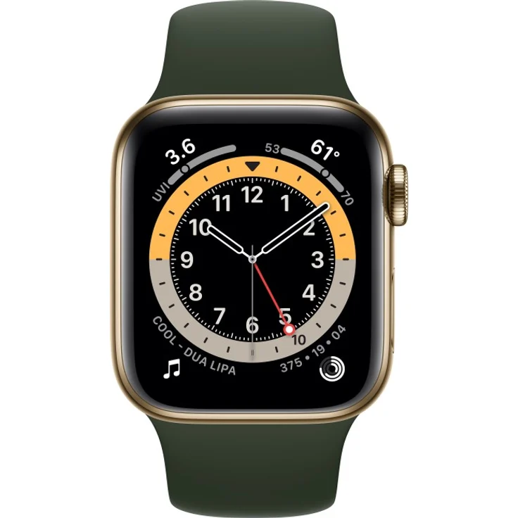 Apple Watch Series 6 Smartwatch GPS + Cellular, 40mm, Edelstahlgehäuse Gold, Sportarmband Zyperngrün – Bild 2