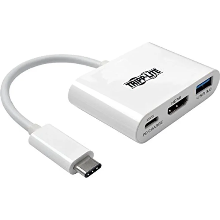 Tripp Lite U444-06N-H4U-C USB-C-auf-HDMI-4K-Adapter mit USB-A-Anschluss und PD-Ladung, HDCP, weiß