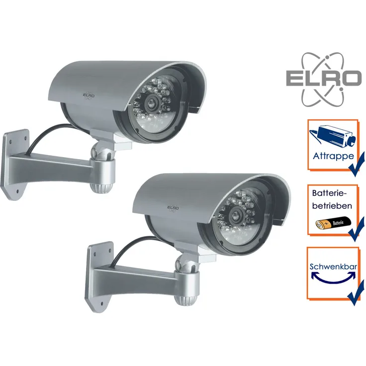 2er Set Kamera Attrappe IR-LED's Aluminium silber - Fake Dummy Innen & Außen