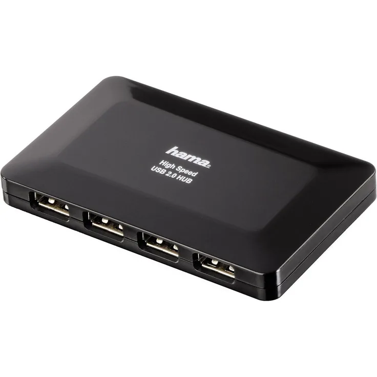 Hama USB 2.0-Hub 4-fach (externer USB-Verteiler mit Netzteil und USB-Kabel, kompatibel auch mit Windows 10 oder Mac OS) schwarz